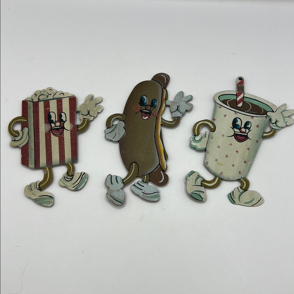 Vintage Metal Drive In Movie Snack Signs Magnets Hot Dog, Soda, Popcorn